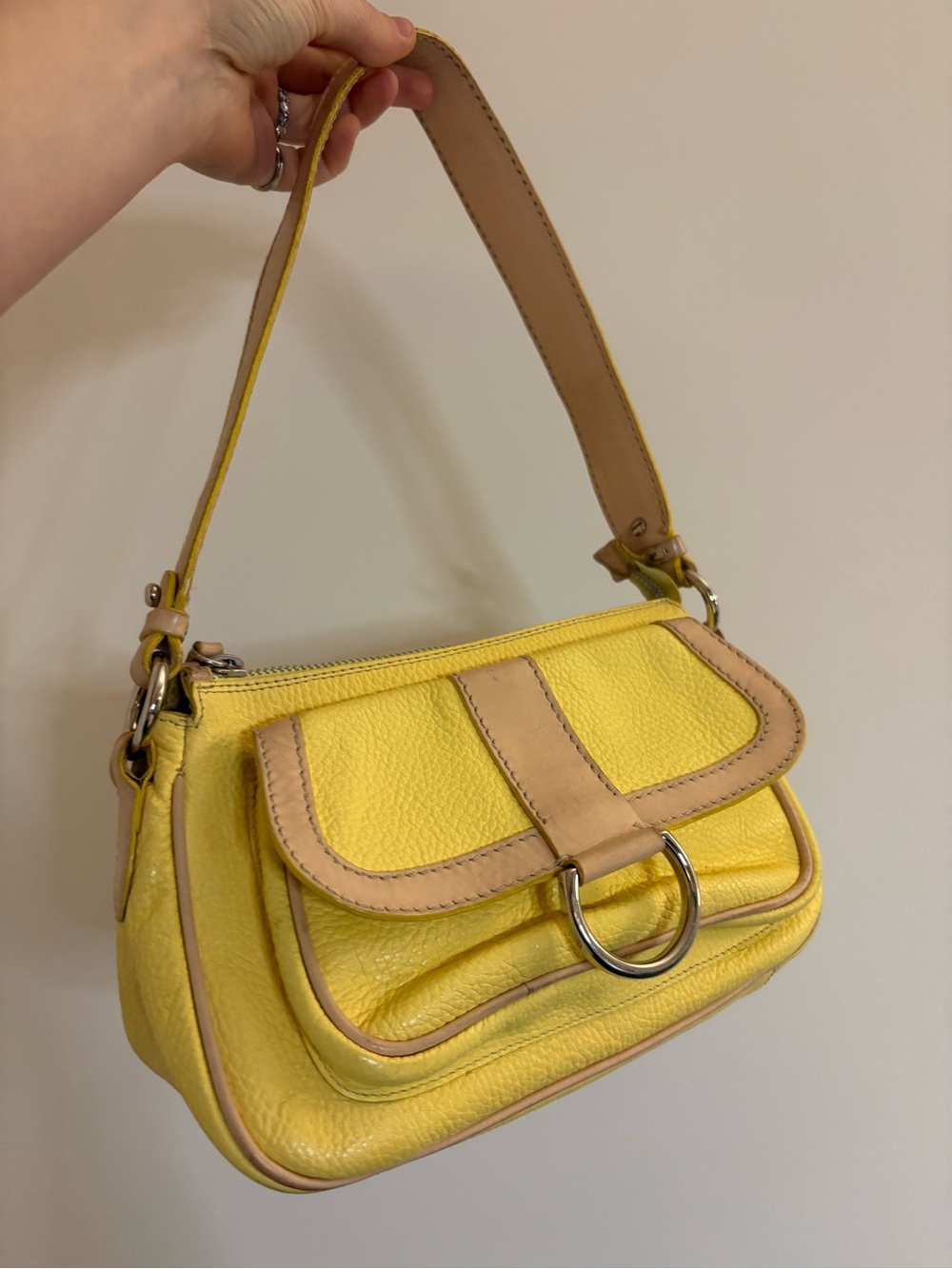 Dooney & Bourke Yellow Shoulder Bag with‎ Tan Trim
